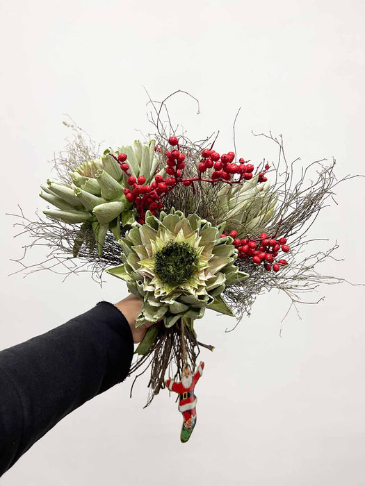 MERRY » Bouquet di fiori secchi verde e rosso con pendaglio