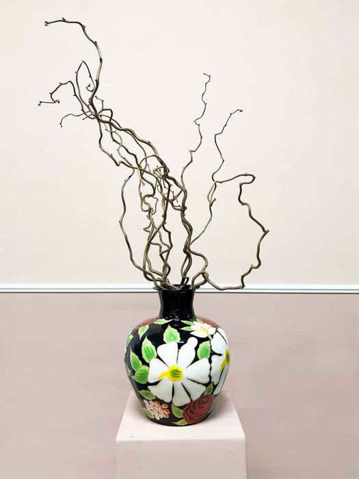 MOIRA » Vaso moderno di metallo con fiori dipinti a mano