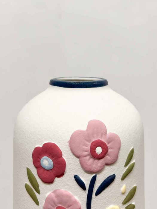 FLORIN » Vaso di ceramica opaco con fiori dipinti - H20