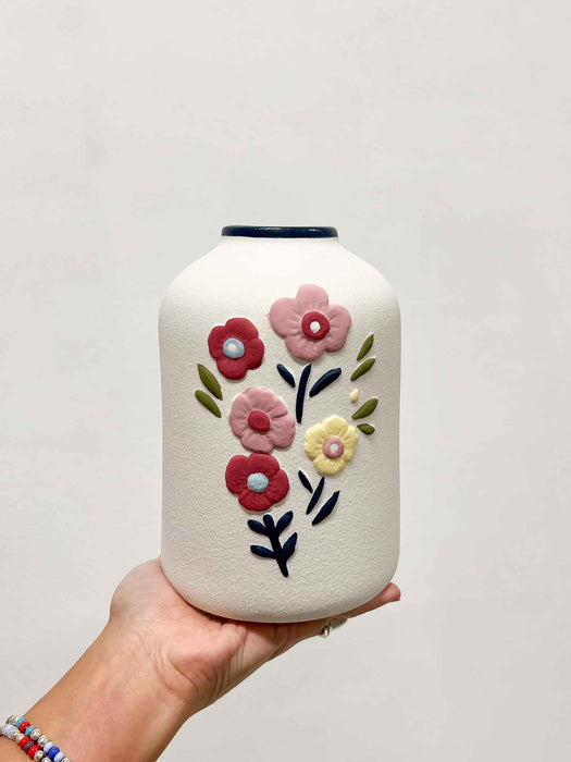 FLORIN » Vaso di ceramica opaco con fiori dipinti - H20